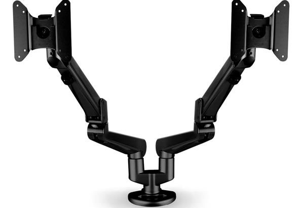 2 bras supports écran en vue d'ensemble, montrant son design ajustable et ergonomique pour un positionnement optimal de l'écran.
