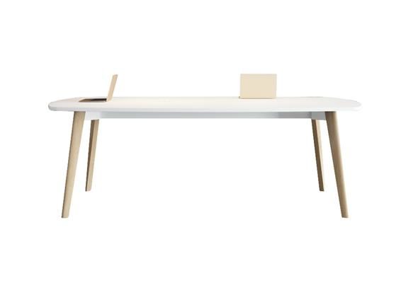 Table WOOD, mettant en avant son esthétique moderne et sa surface en bois élégante, idéale pour des espaces de travail collaboratifs.