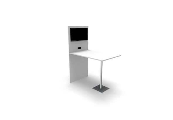 Table Connectée Talk avec surface de travail moderne et épurée, intégrant des ports de connexion pour des réunions collaboratives et des séances de coworking, dotée d'un design fonctionnel et élégant.