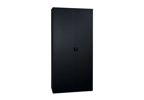 Armoire à portes battantes fermée, avec un design moderne et une finition soignée, idéale pour un rangement sécurisé et organisé dans tout espace professionnel.