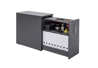 "Caisson Multimedia Tower, un rangement pratique et élégant conçu pour intégrer facilement équipements et accessoires multimédias dans votre espace de travail.
