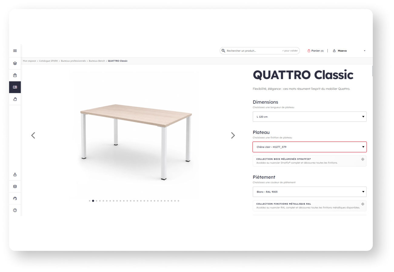 Page produit MySpark avec déclinaisons et disponibilité